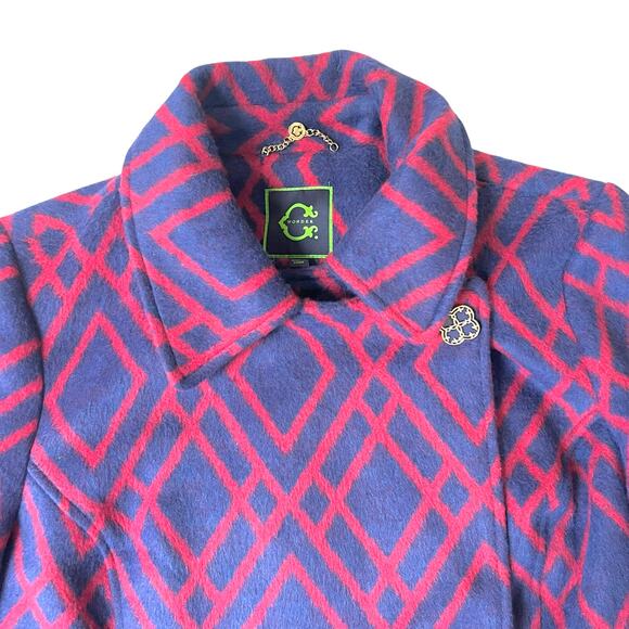C. Wonder Blue Red Geometric Wool Blend Coat NWT - Picture 1 of 8